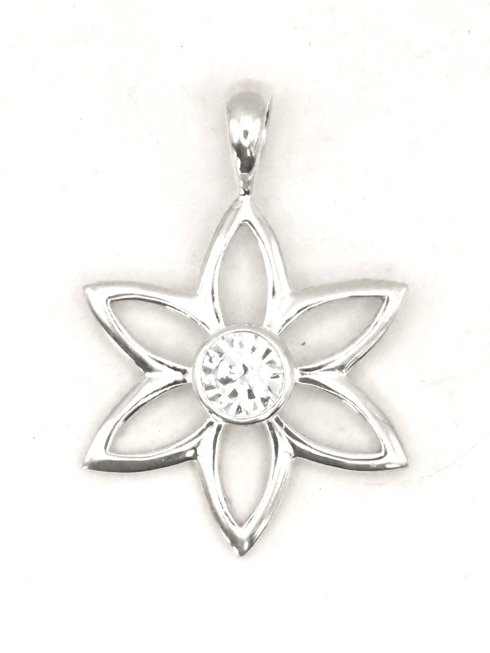 Silpada S1195  Sterling Silver Cubic Zirconia  Star / Open Flower CZ Pendant